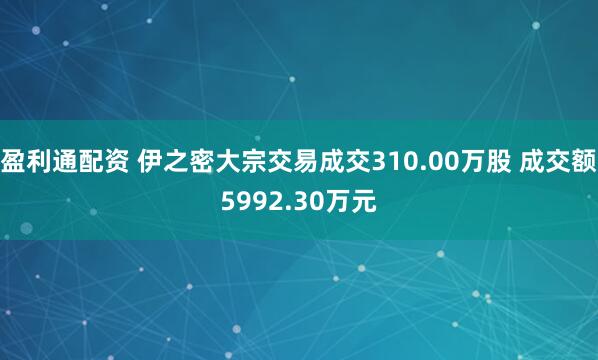 盈利通配资 伊之密大宗交易成交310.00万股 成交额5992.30万元